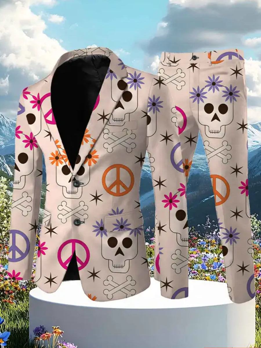 Hippie Skull Art Print Casual Suits